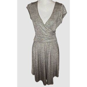 Anthropologie Maeve Dress Womens Small Metallic Gray Wrap-Style Short Sleeve